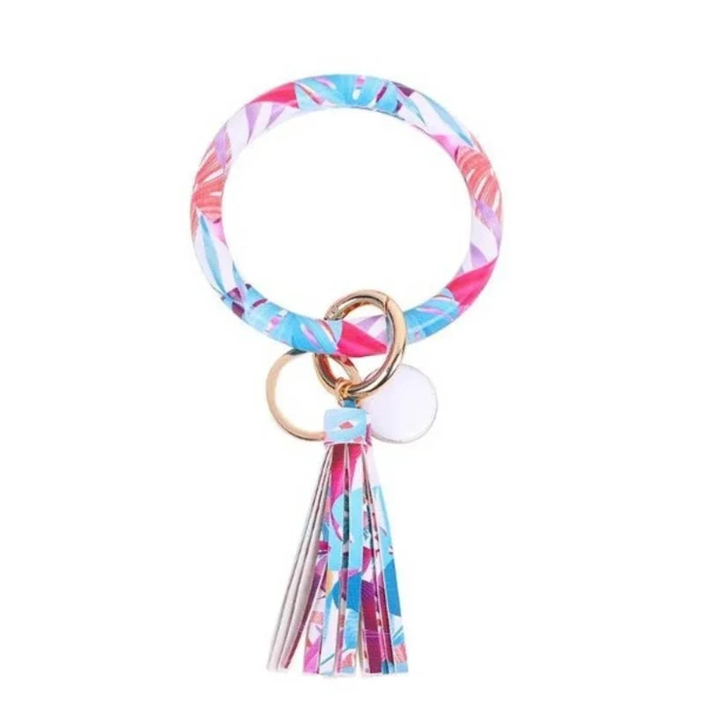 Beach Leaves Vegan Leather Tassel Bangle Keychain~~NWOT